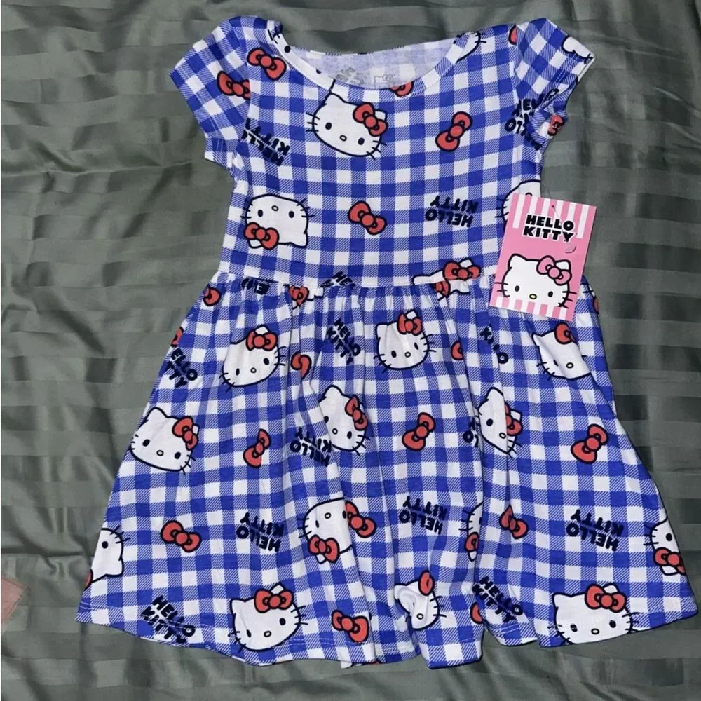 Hello Kitty Girls Blue Gingham Dress Size 4T NWT